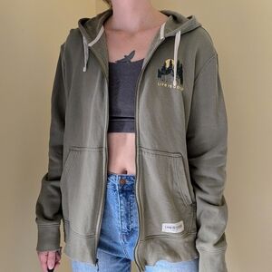 Life is Good / Take It Outside Moss Green Zip-Up Hoodie / Small
